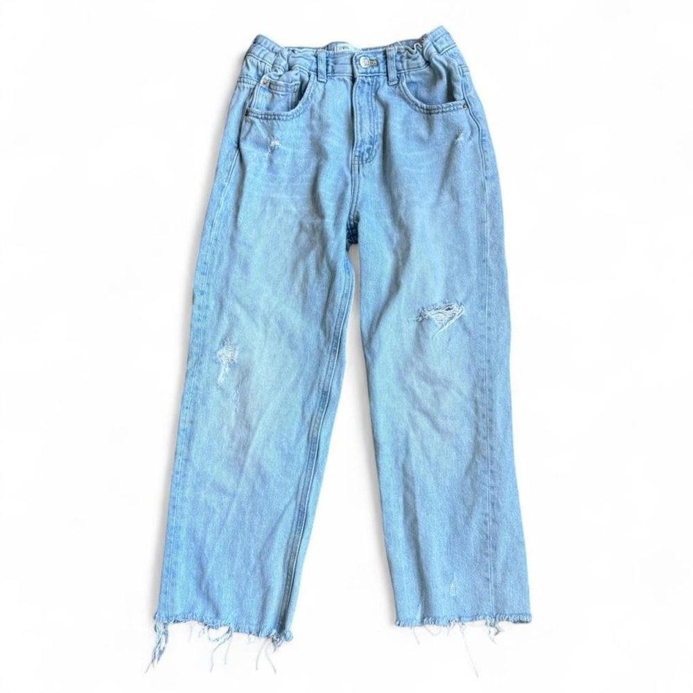 Zara Girls Distressed Mom Jeans Light Wash Blue Kids Size 13-14